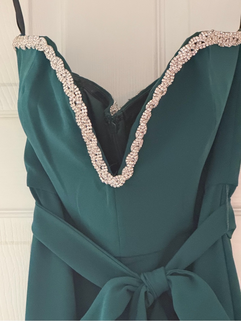 Ever New Emerald Green V-Neck Jumpsuit with Rhinestone Trim